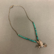 Load image into Gallery viewer, Sterling Hummingbird Pendant on Sterling Turquoise Beaded Choker Necklace (14&quot;)
