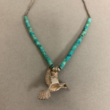 Load image into Gallery viewer, Sterling Hummingbird Pendant on Sterling Turquoise Beaded Choker Necklace (14&quot;)
