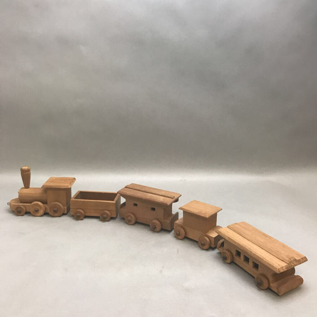 Vintage Handmade Wooden Train Set 5 Piece Toy 30