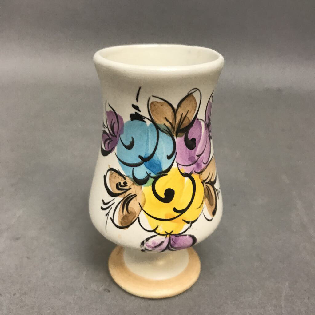 Small Pottery Cup / Toothpick Holder w/ Floral Pattern (3.75