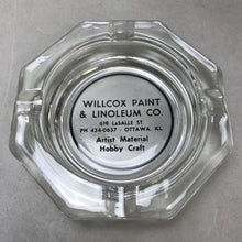 Load image into Gallery viewer, Vintage Willcox Paint &amp; Linoleum Co. Glass Ashtray (5&quot;)
