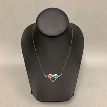 Load image into Gallery viewer, Sterling Turquoise Coral Inlay Heart Necklace (21&quot;)
