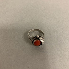 Load image into Gallery viewer, Sterling Red Coral Feather Ring sz 5
