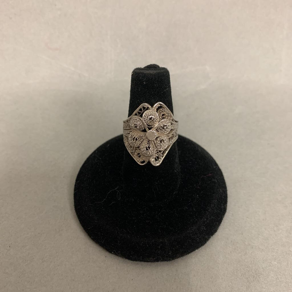 Sterling Filigree Flower Ring sz 4