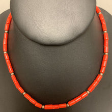 Load image into Gallery viewer, Sterling Red Coral Beaded Necklace (15&quot;)
