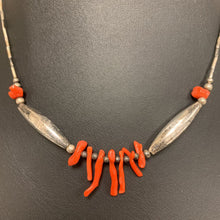 Load image into Gallery viewer, Sterling Red Coral Branches Bib Beaded Necklace (As-Is) (15&quot;)
