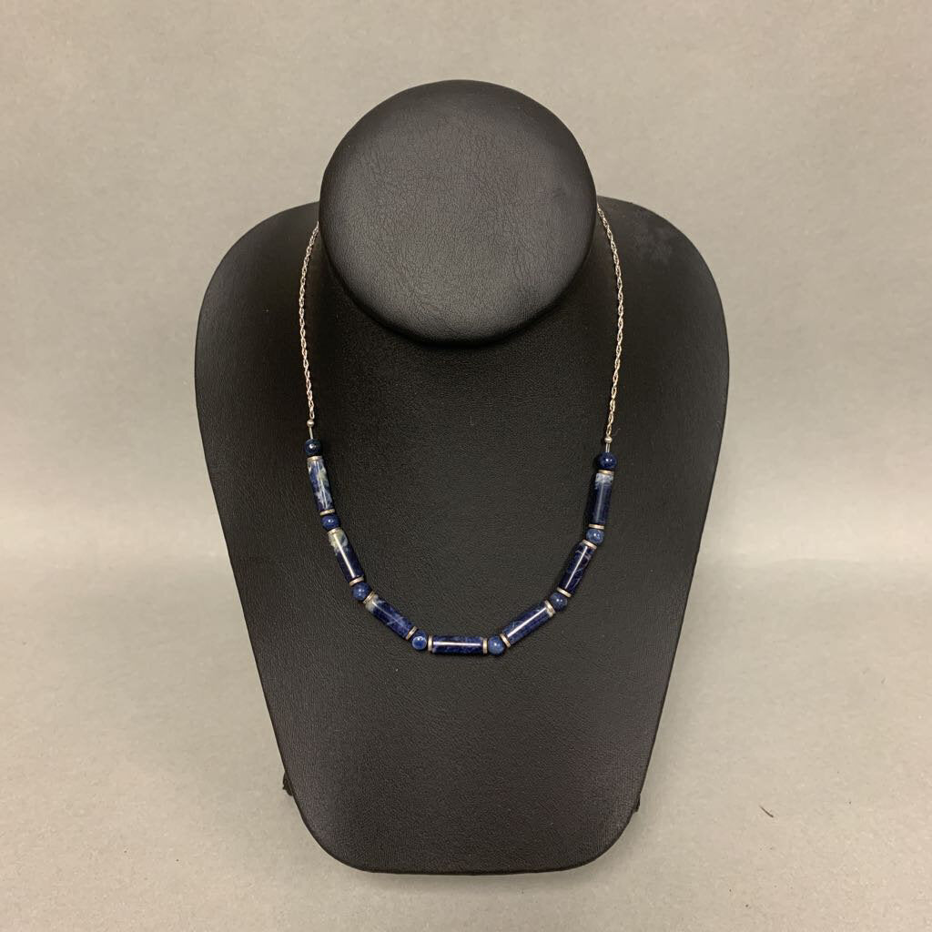 Sterling Lapis Lazuli Beaded Necklace (16