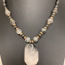 Load image into Gallery viewer, Sterling Rutilated Quartz Hematite Beaded Necklace (19&quot;)
