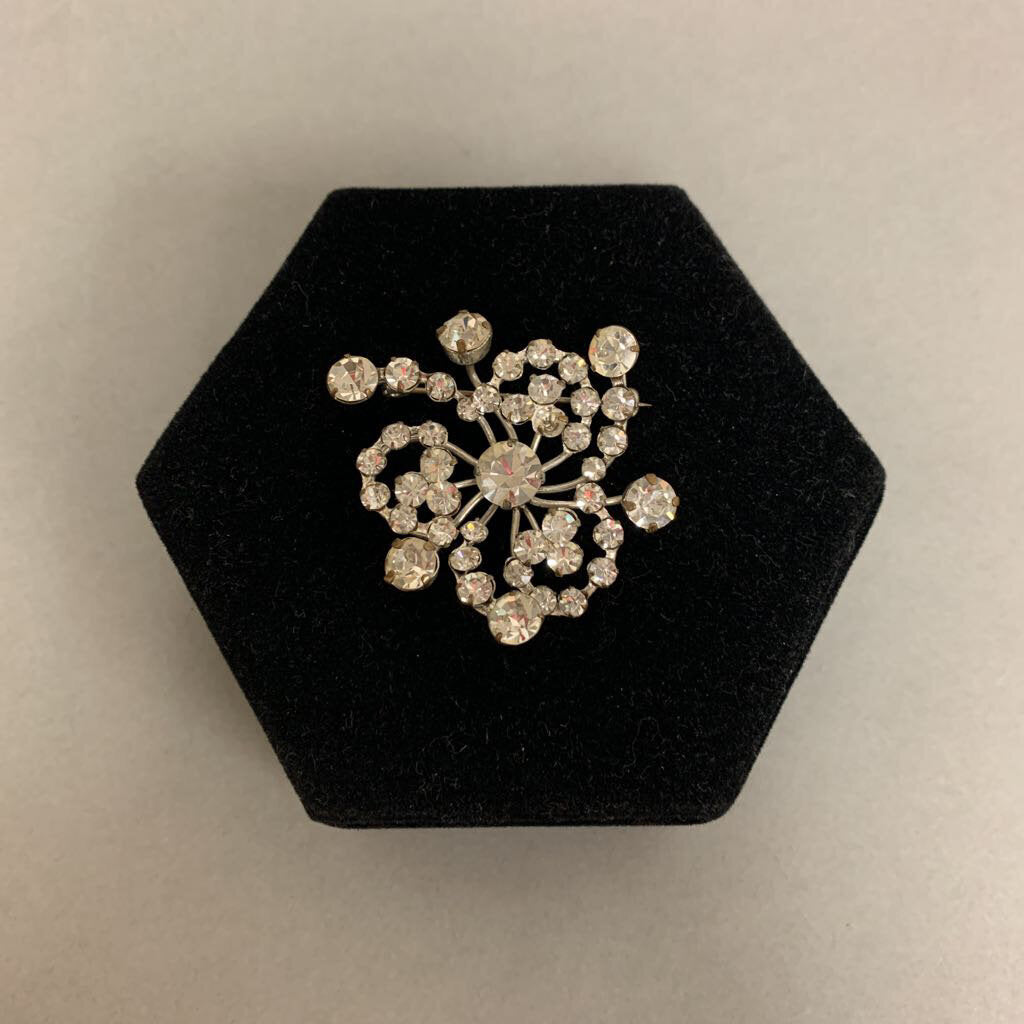 Vintage Austrian Crystal Rhinestone Swirl Brooch Pin (2