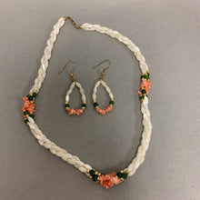 Load image into Gallery viewer, Twisted Rice Mother of Pearl Coral Jade Beaded Necklace &amp; Earrings Set
