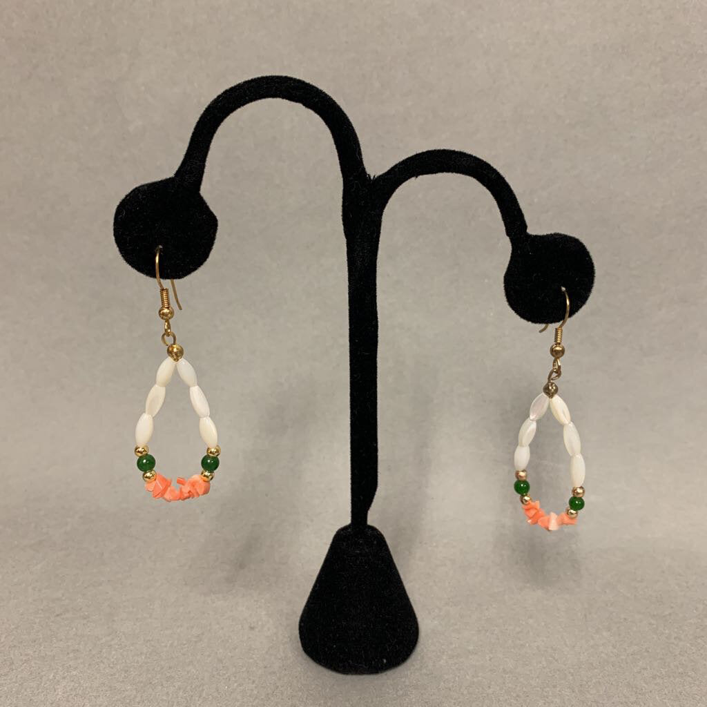 Twisted Rice Mother of Pearl Coral Jade Beaded Earrings