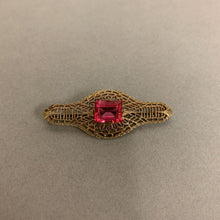 Load image into Gallery viewer, Vintage Gold Plated Filigree Pink Gem Brooch Pin
