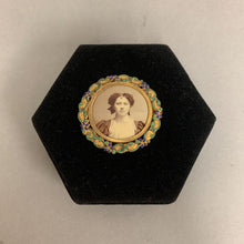 Load image into Gallery viewer, Vintage Brass Enamel Victorian Mourning Photo Brooch Pin (2&quot;)
