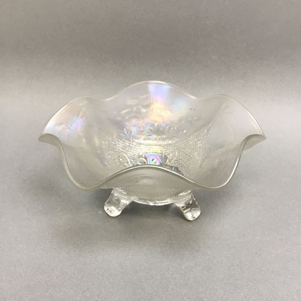 Northwood Clear Iridescent Carnival Glass Candy Dish - Rose & Trellis (~3.25x7x7)