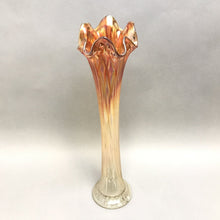 Load image into Gallery viewer, Fenton Carnival Glass Marigold-to-Clear 3-Diamond Vase (~16&quot;)
