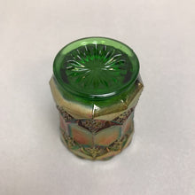 Load image into Gallery viewer, Imperial Carnival Glass Helios Green/Gold Toothpick Holder (2.5&quot;)
