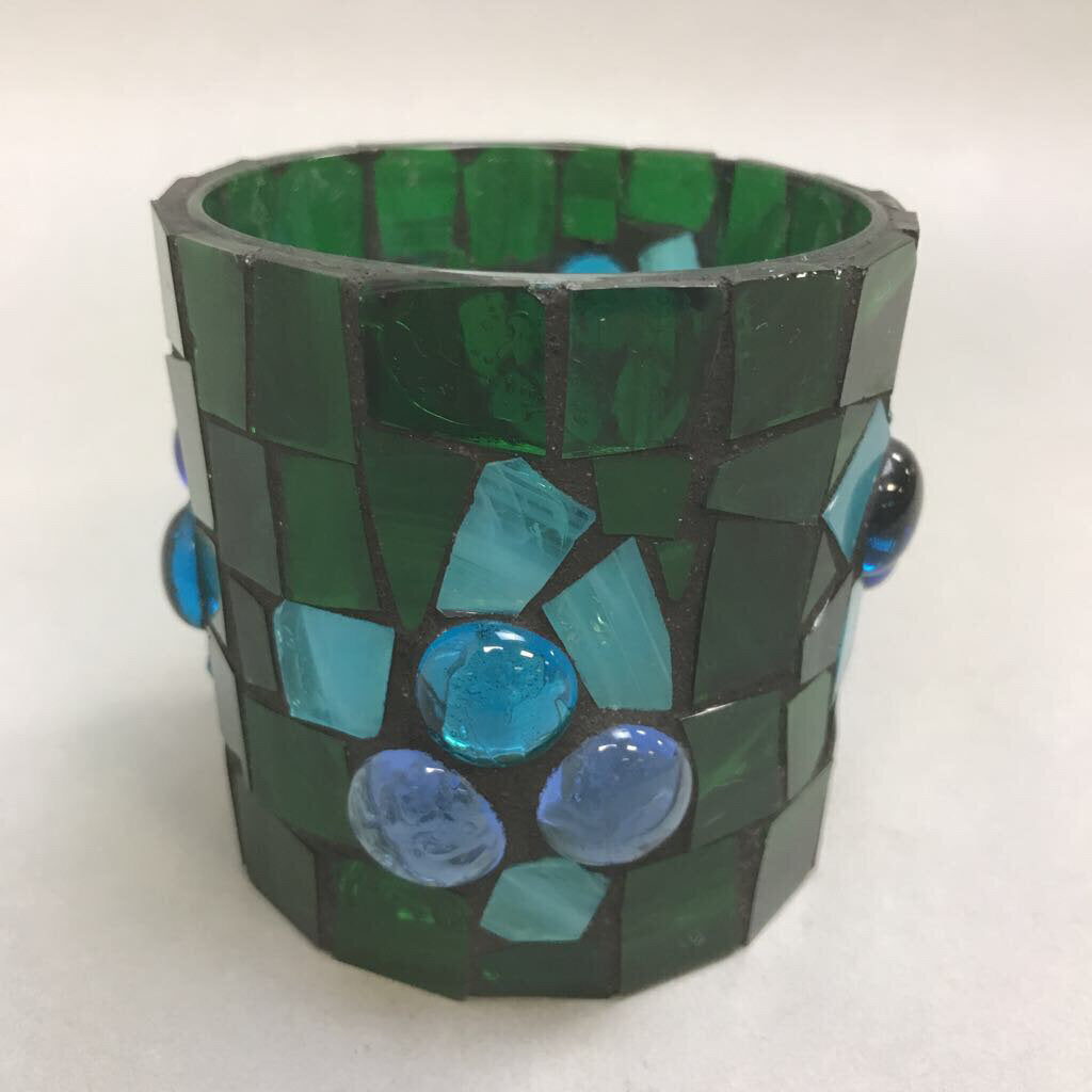 Green Mosaic Glass Candle Holder (3.5x3.5)