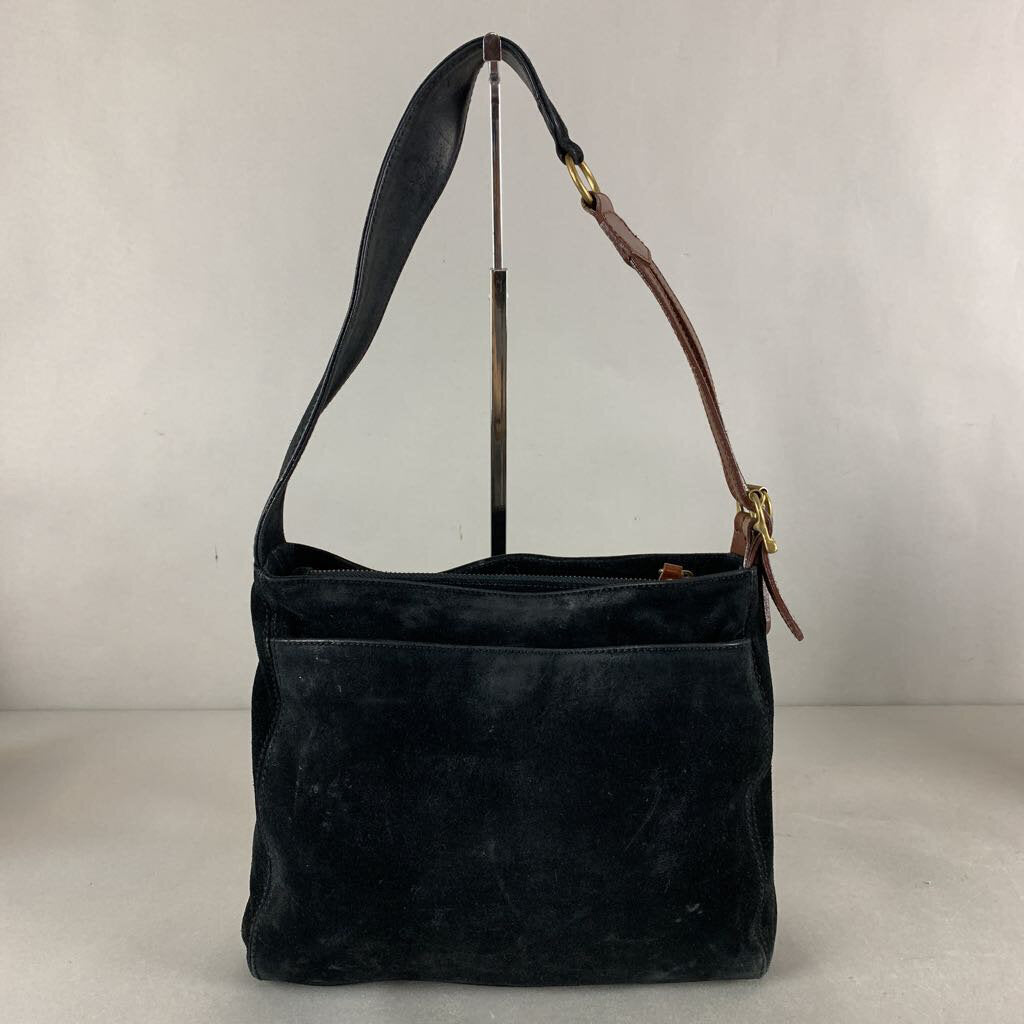 Ralph Lauren Black Suede Brown Leather Trim Shoulder Bag Purse (10x12x2