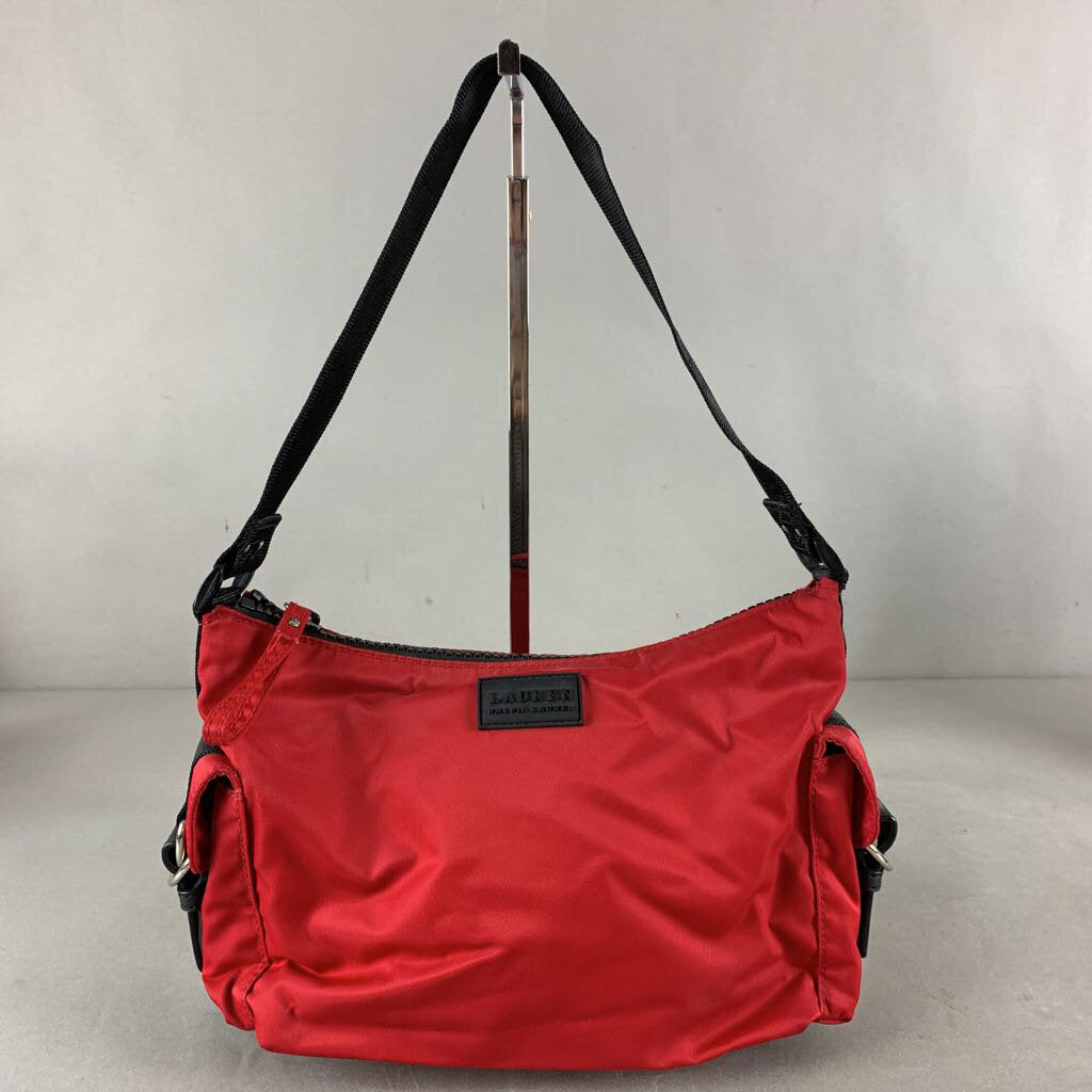 Ralph Lauren Red Nylon Hobo Shoulder Bag Purse (7x11x5