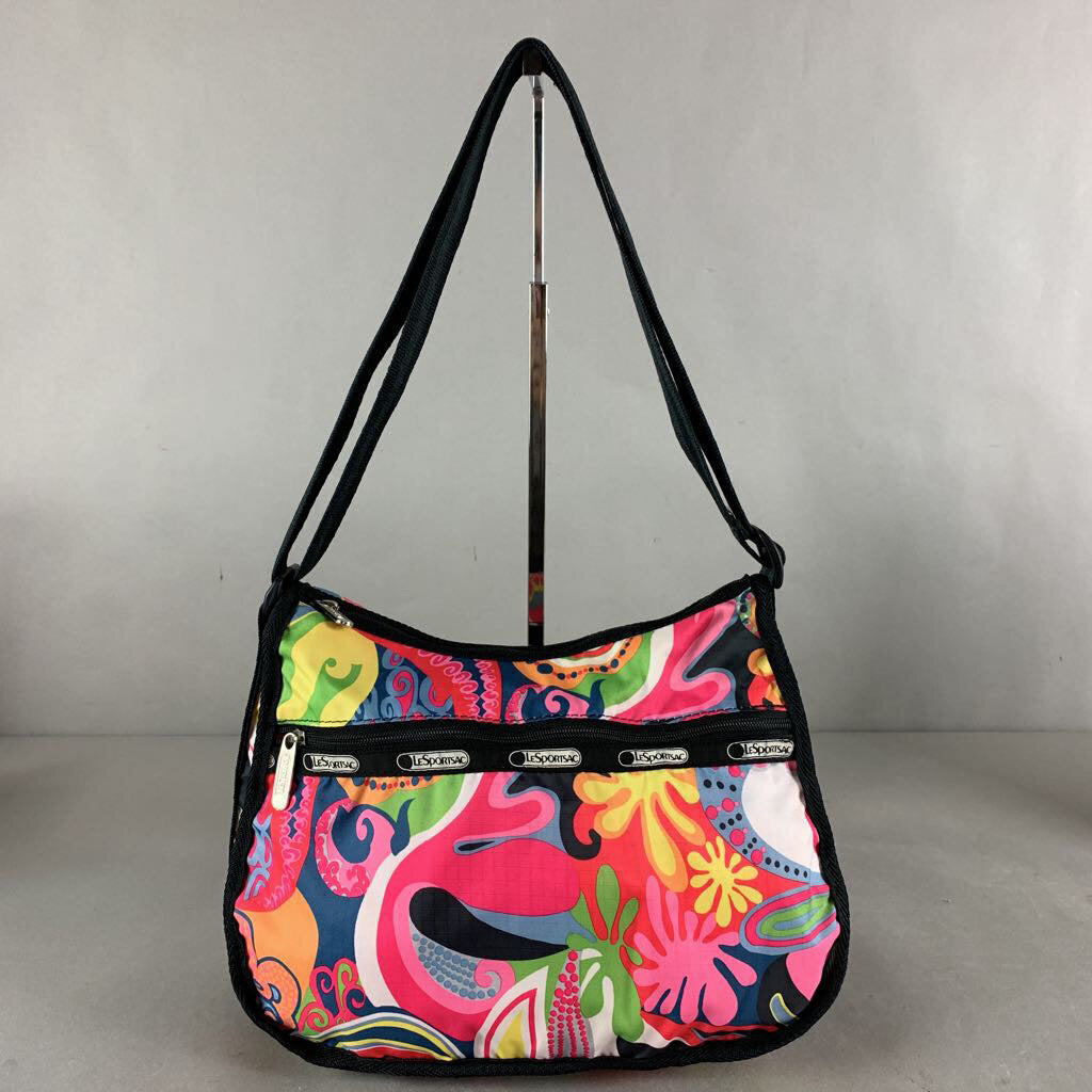 LeSportsac Neon Psychedellic Floral Nylon Shoulder Bag Purse (9x12x5