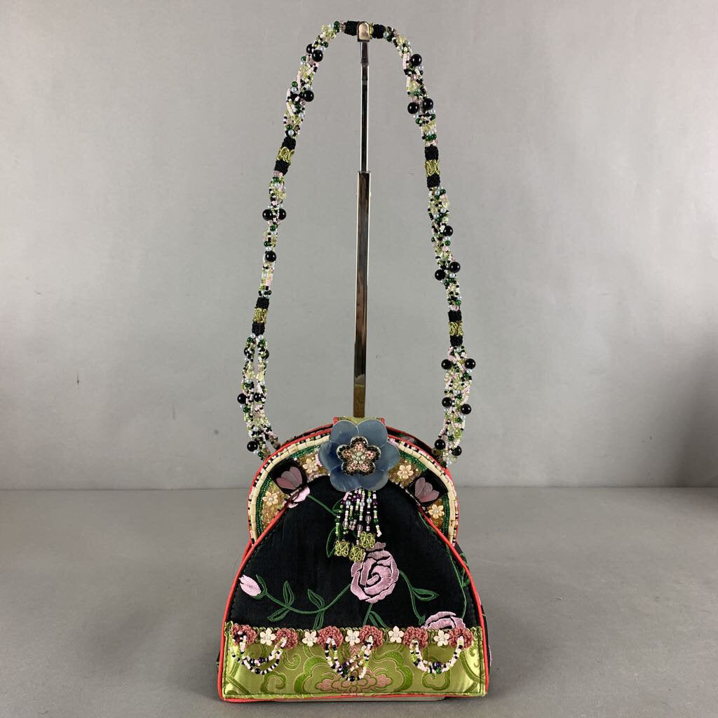 Mary Frances Rose Mixed Print Beaded & Embellished Bag Purse (8x8x4