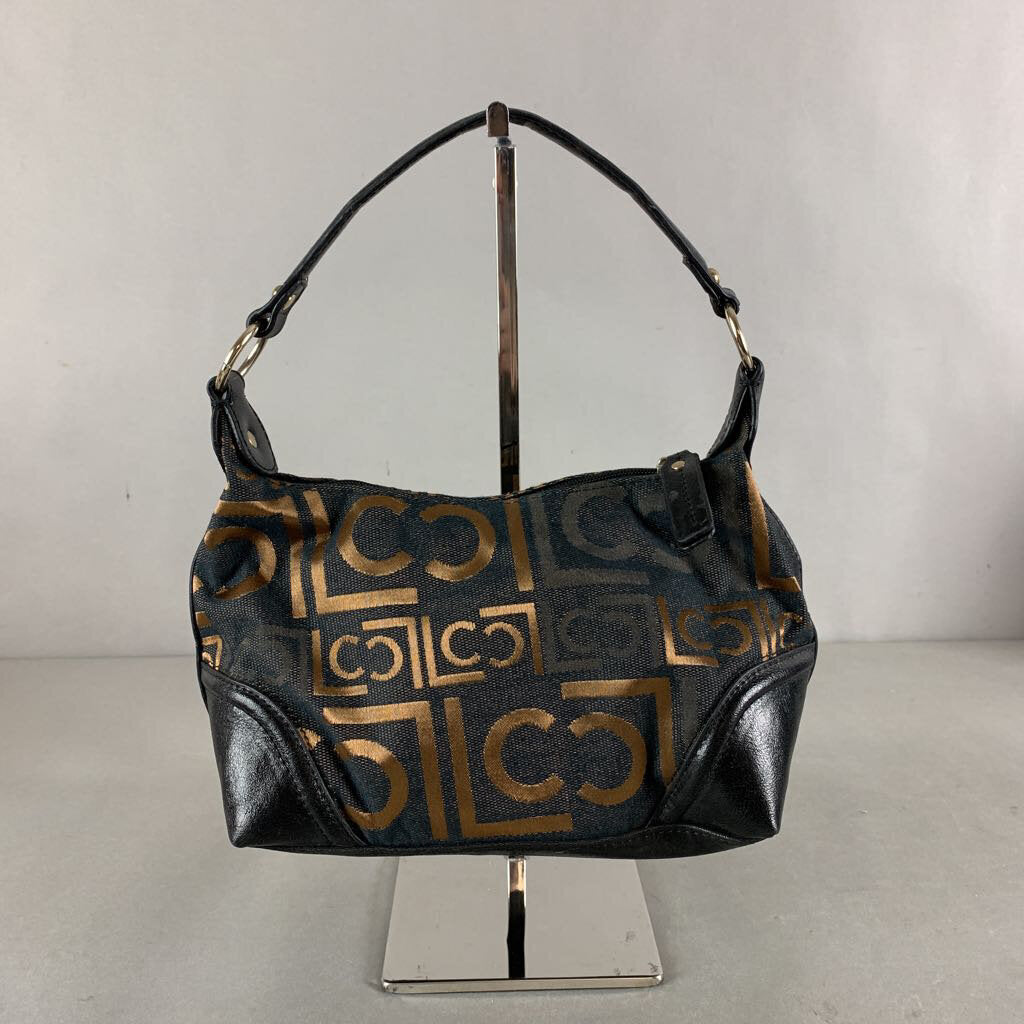 Liz Claiborne Black & Bronze Monogram Logo Shoulder Bag Purse (6x9x4