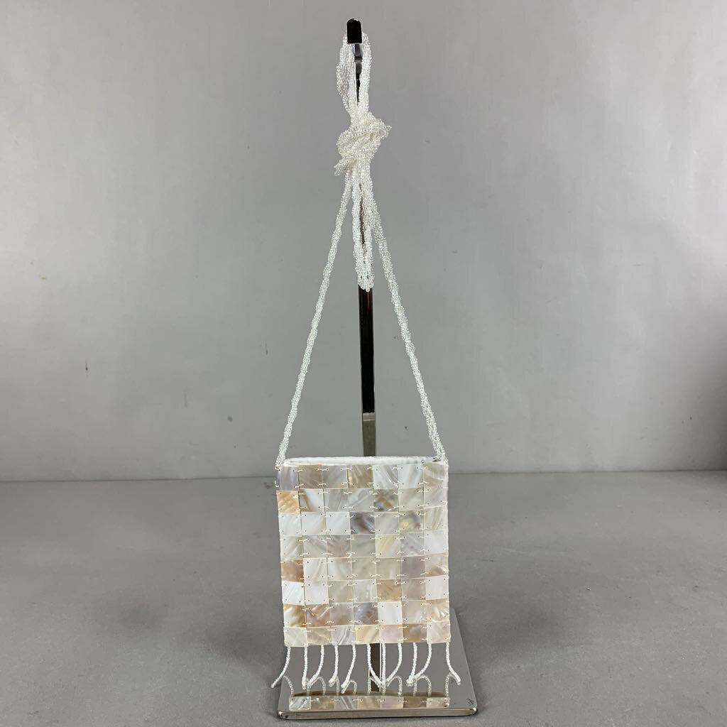 Mother of Pearl Tile Beaded Fringe Small Crossbody Bag Purse (5x5