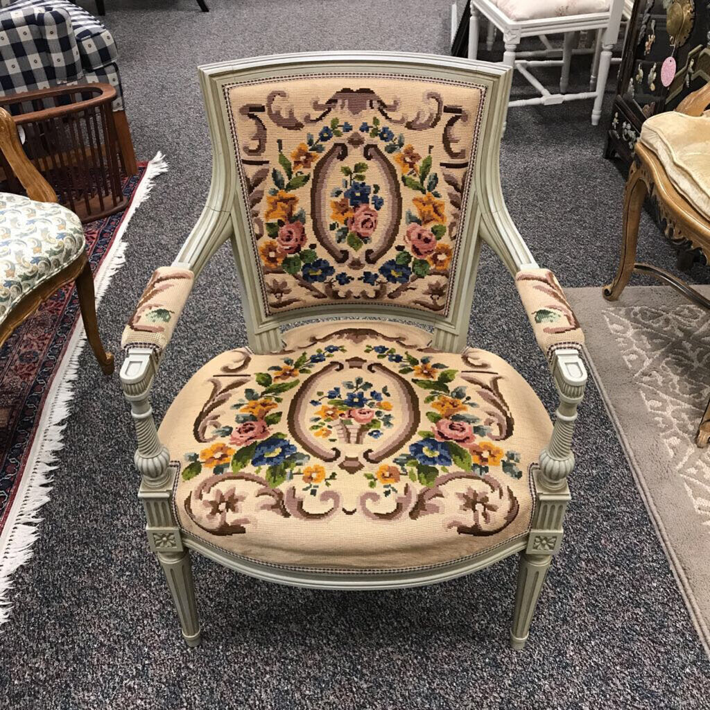 Floral Needlepoint Arm Chair (33x24x22)