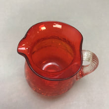 Load image into Gallery viewer, Vintage Blenko Orange Blown Crackle Glass Pitcher Applied Handle (3.5&quot;)

