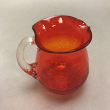 Load image into Gallery viewer, Vintage Blenko Orange Blown Crackle Glass Pitcher Applied Handle (3.5&quot;)
