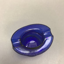 Load image into Gallery viewer, Vintage Cobalt Blue Glass Top Hat Lowell Advertising Ashtray (2.5&quot;)
