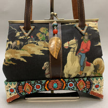 Load image into Gallery viewer, Mary Frances Beaded Embellished Cowboy Print &quot;Happy Trails&quot; Purse (8x9x3&quot;)
