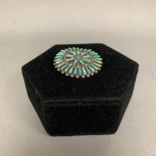 Load image into Gallery viewer, Vintage Zuni Signed Sterling Blue Green Opal Medallion Pin w/ Pendant Bail (1.75&quot;)
