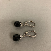 Load image into Gallery viewer, Espo Sterling CZ Faux Black Pearl Earrings
