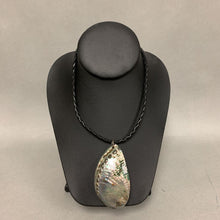 Load image into Gallery viewer, Abalone Pendant on Black Faux Leather Braided Toggle Necklace
