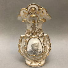 Load image into Gallery viewer, Glazed Gold Leaf White Ceramic Vase w Lady Bust (6.5&quot;)
