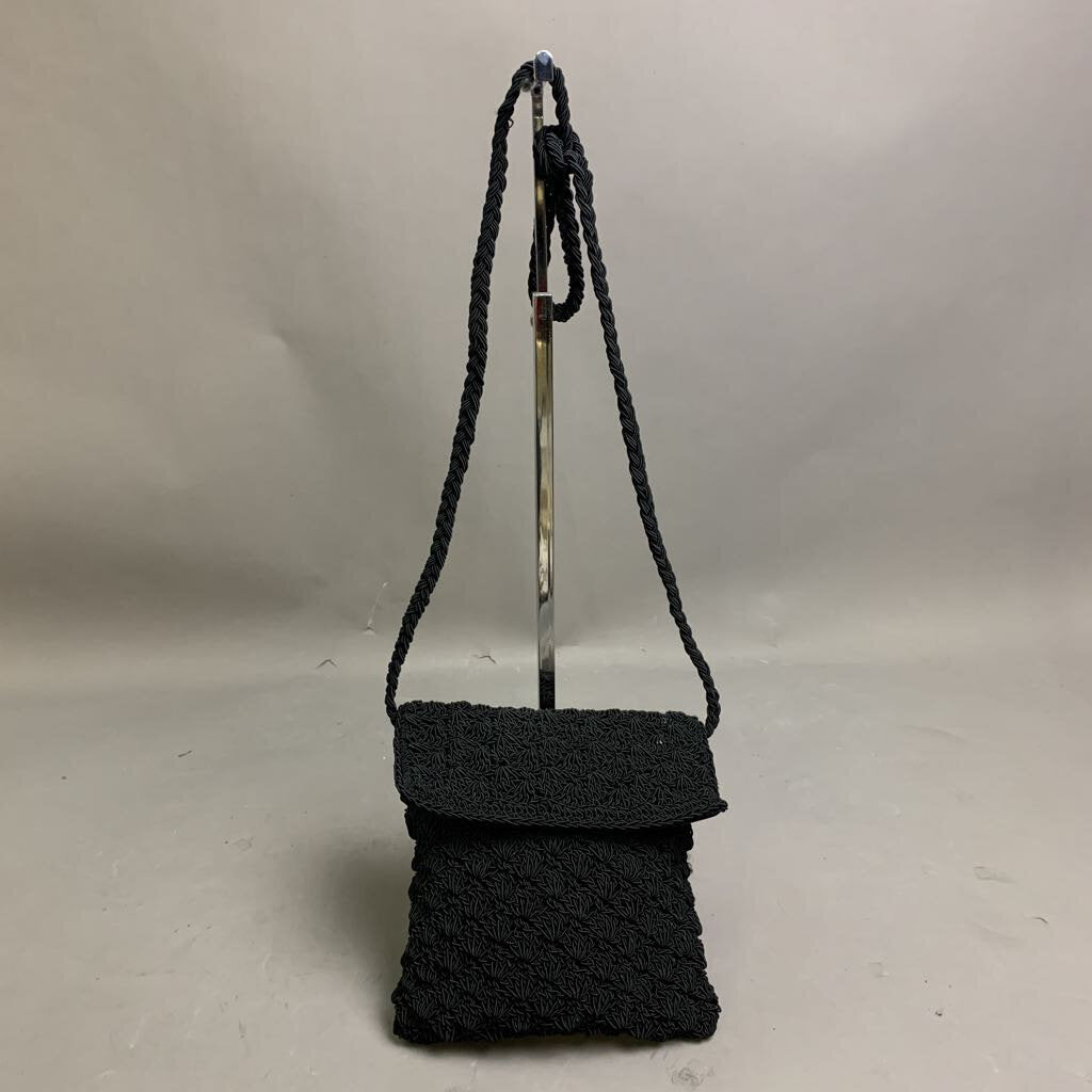 Black Crocheted Nylon Crossbody Purse (8x7