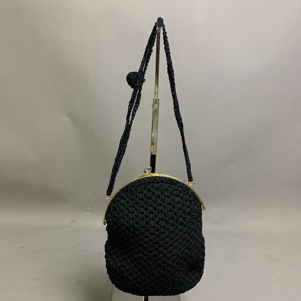 Vintage ADG Black Crocheted Kisslock Crossbody Bag Purse (9x7