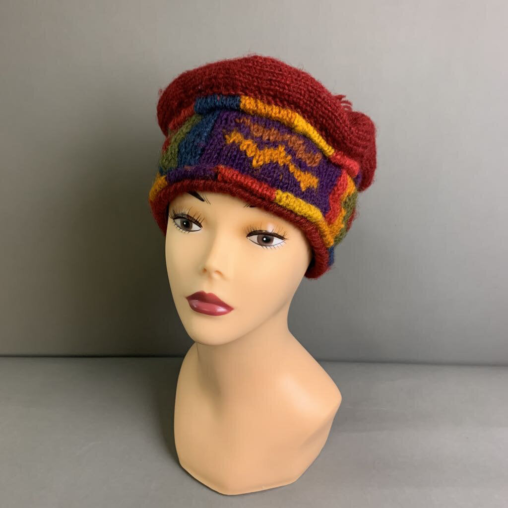 Newari Nepalese Red Multicolor Knit Hat