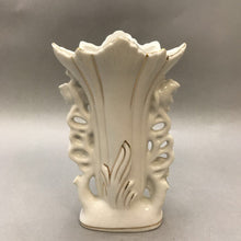 Load image into Gallery viewer, Vintage White &amp; Gold Floral Vase (~8&quot;)
