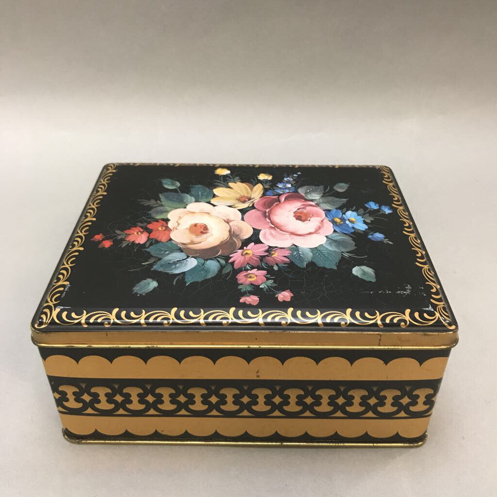 Vintage Tin Box Floral (7x6x3