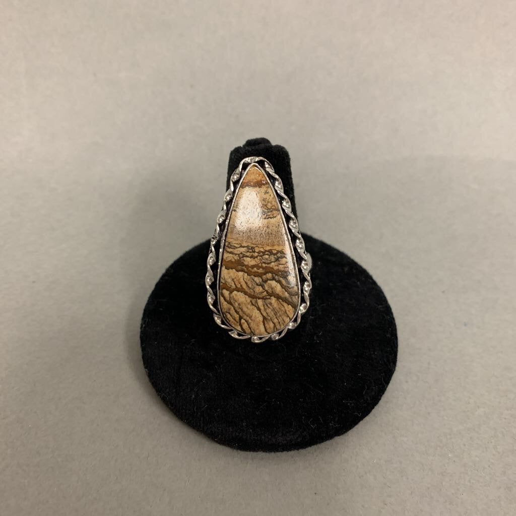 Silver Plated Jasper Teardrop Ring sz 8