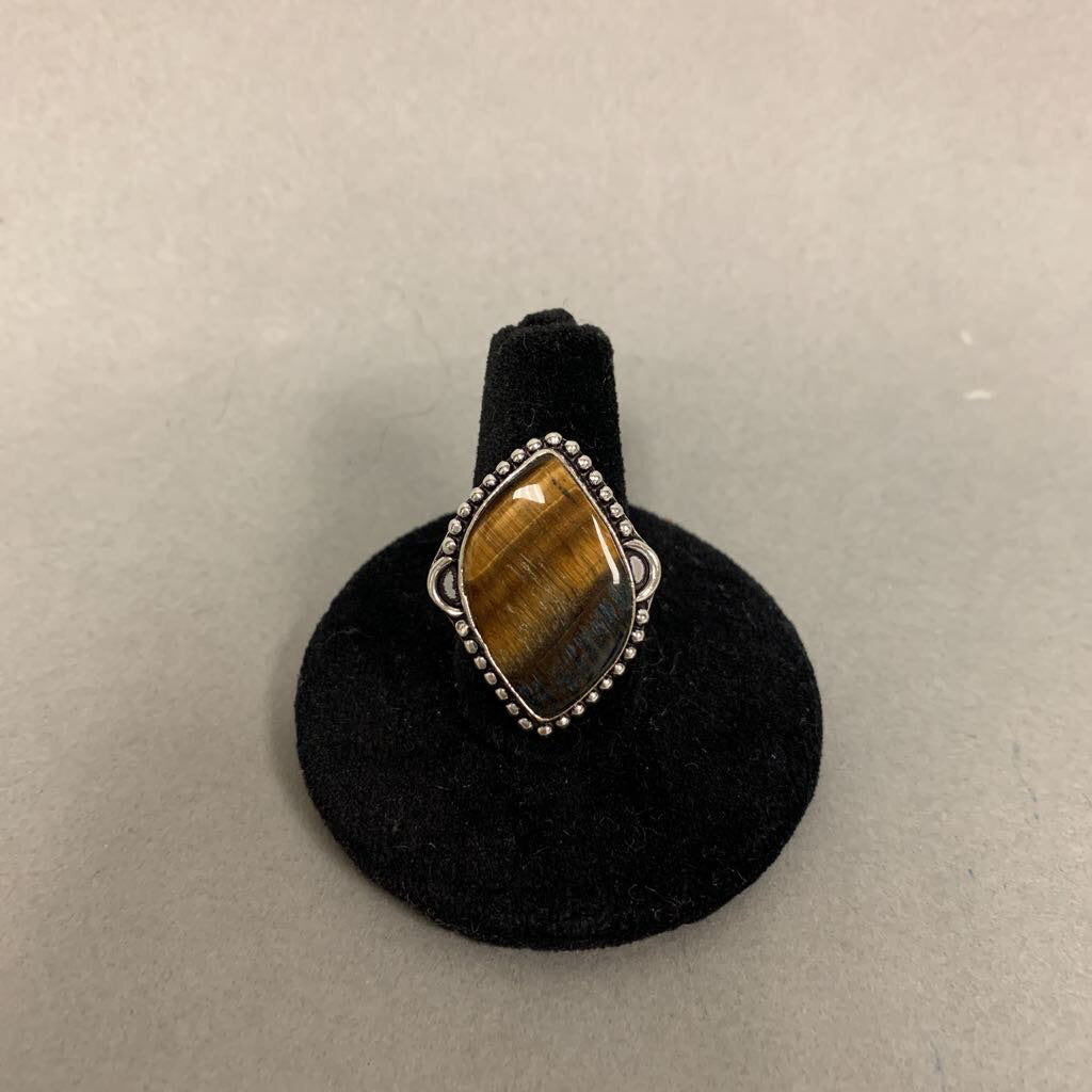 Silver Plated Tigers Eye Ring sz 6/Adjustable