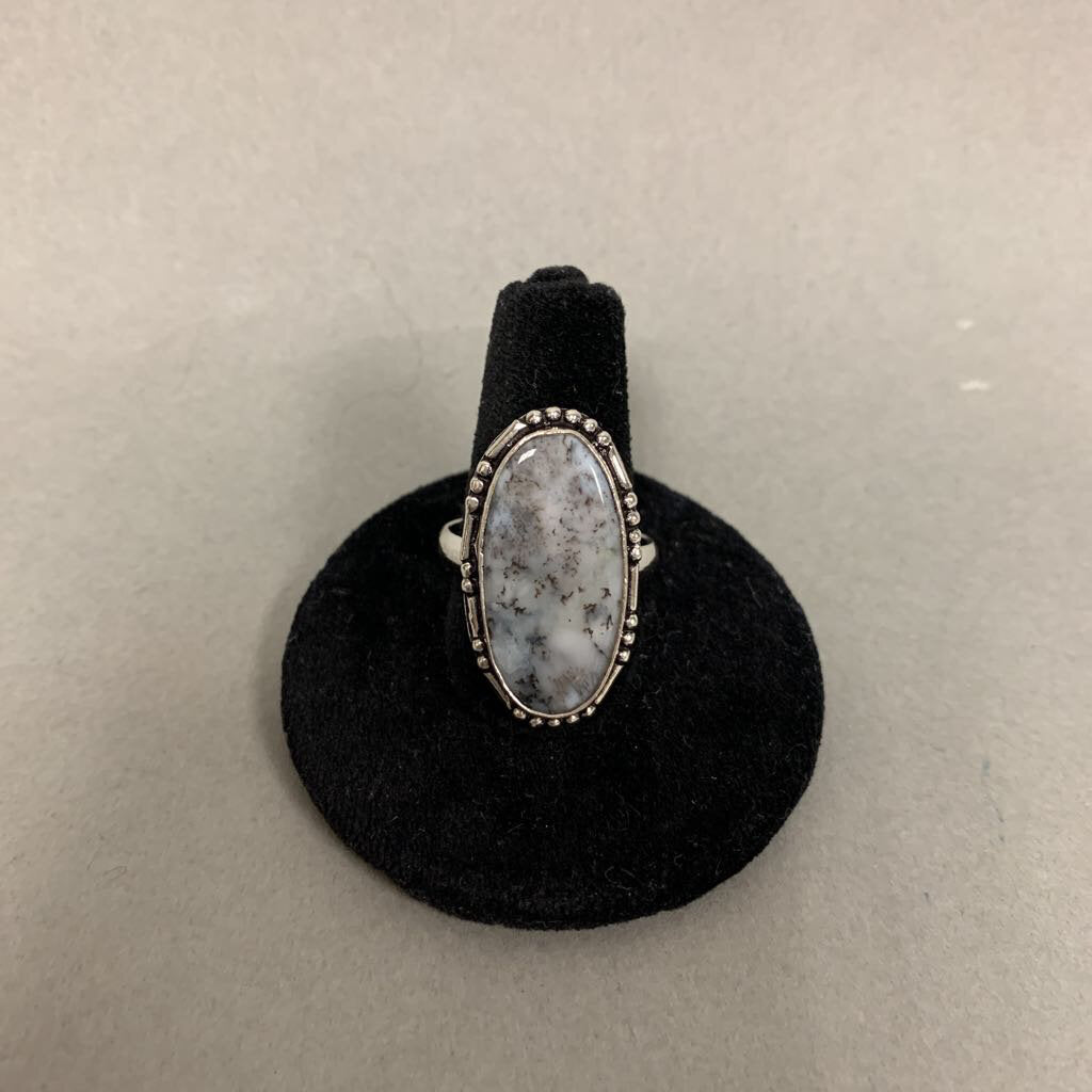 Silver Plated Dendritic Opal Ring sz 8