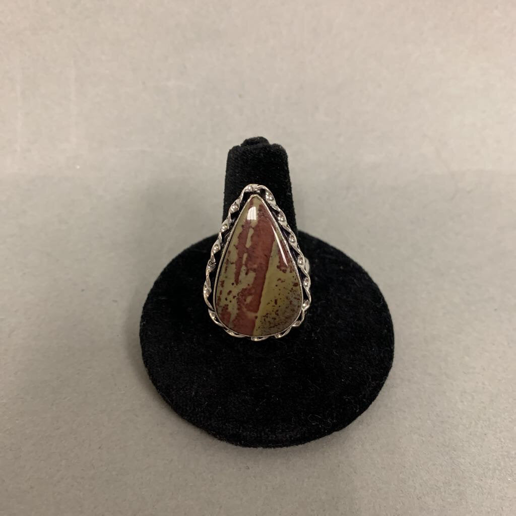 Silver Plated Dragons Blood Jasper Ring sz 8