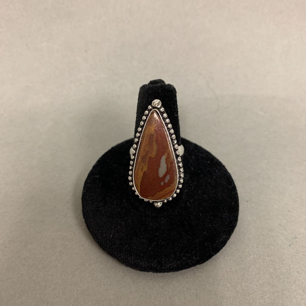 Silver Plated Mookaite Jasper Ring sz 5/Adjustable