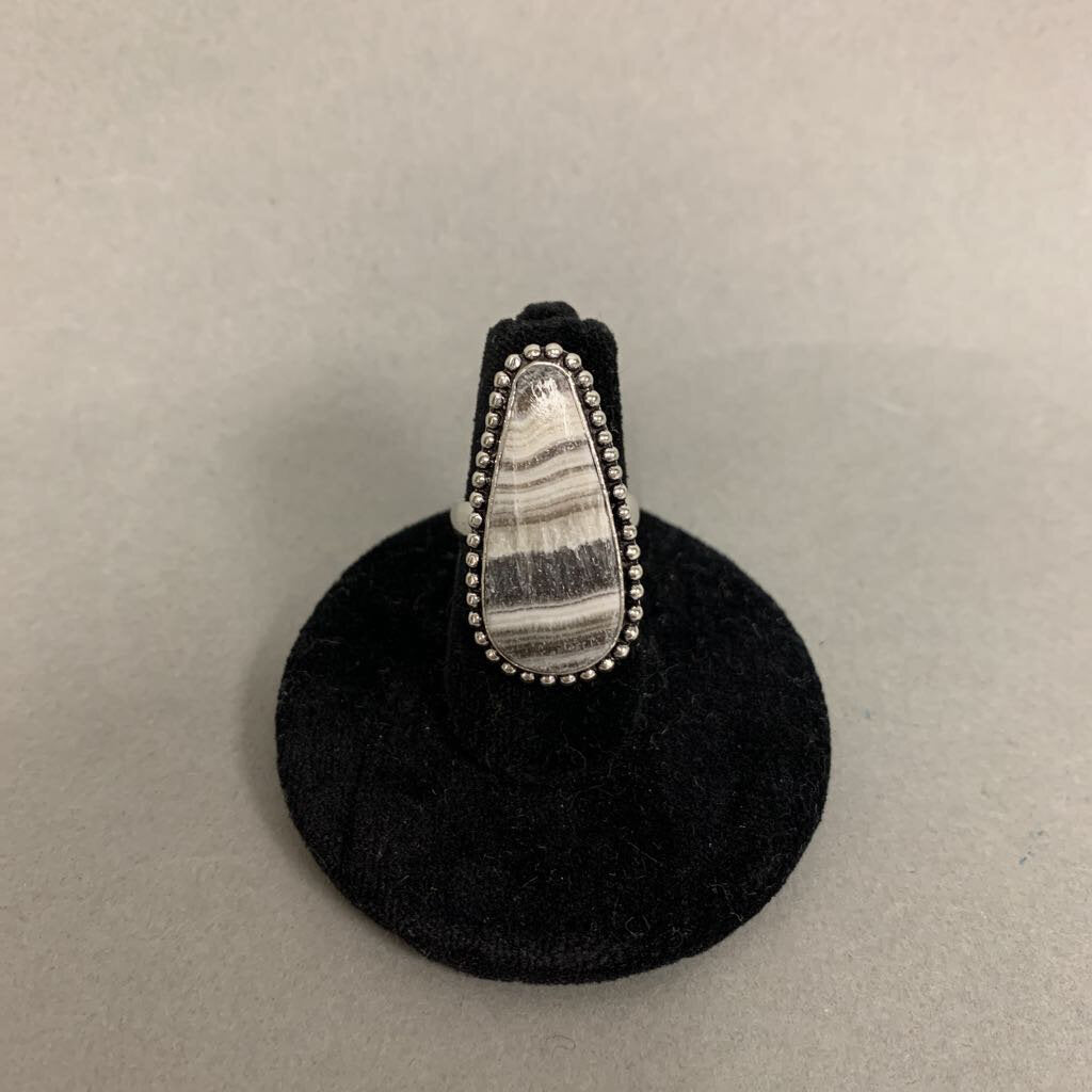 Silver Plated Zebra Calcite Ring sz 4/Adjustable