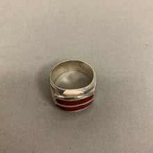 Load image into Gallery viewer, Sterling Red Coral Stripe Ring sz 11
