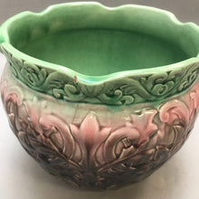 Load image into Gallery viewer, Jardiniere Glazed Ceramic Pot Green Pink As Is (10&quot; x 8&quot;)
