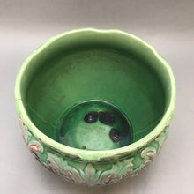Load image into Gallery viewer, Jardiniere Glazed Ceramic Pot Green Pink As Is (9&quot; x 7.5&quot;)
